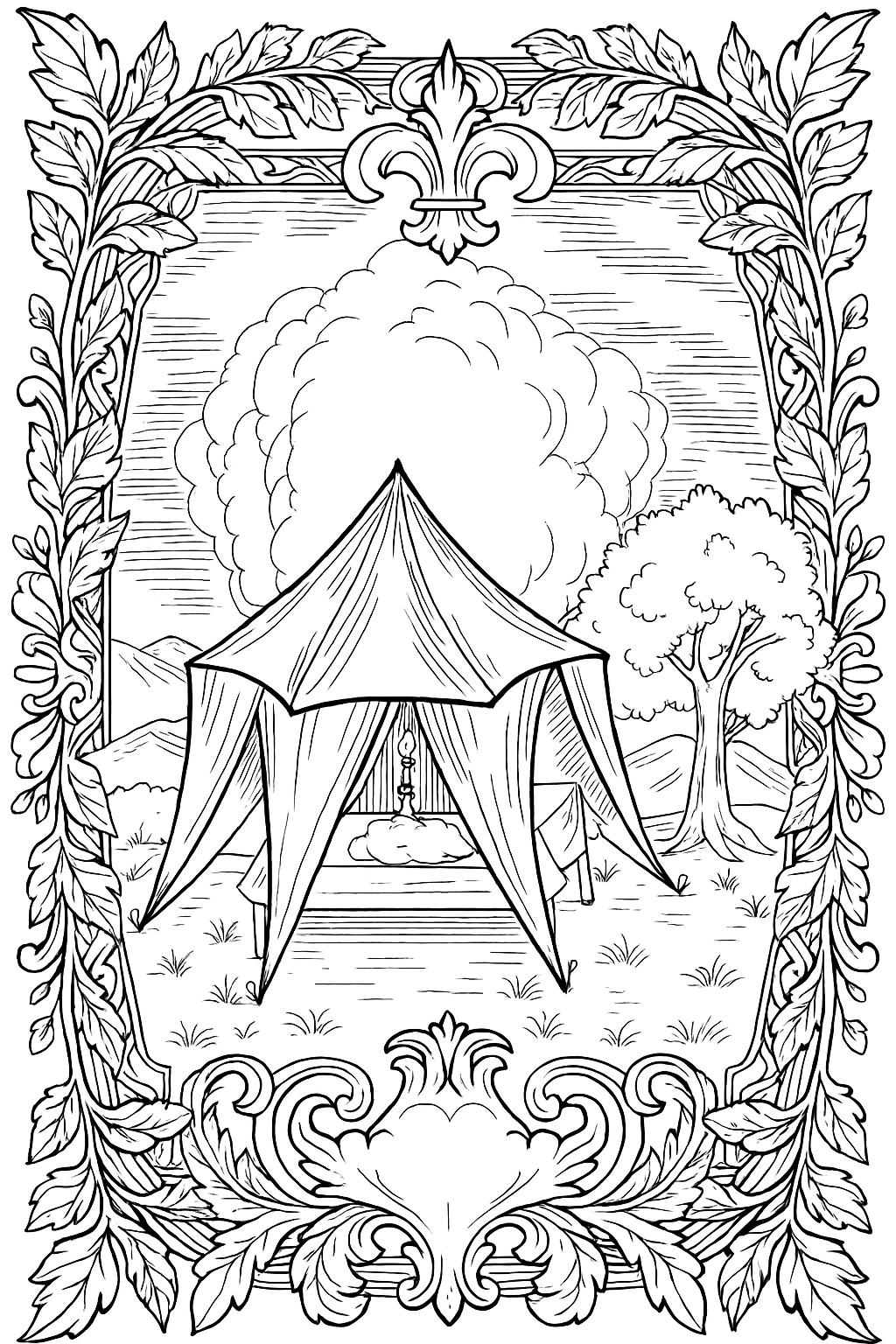 אוהל מעוטר בטבע וגיאומטריה.png