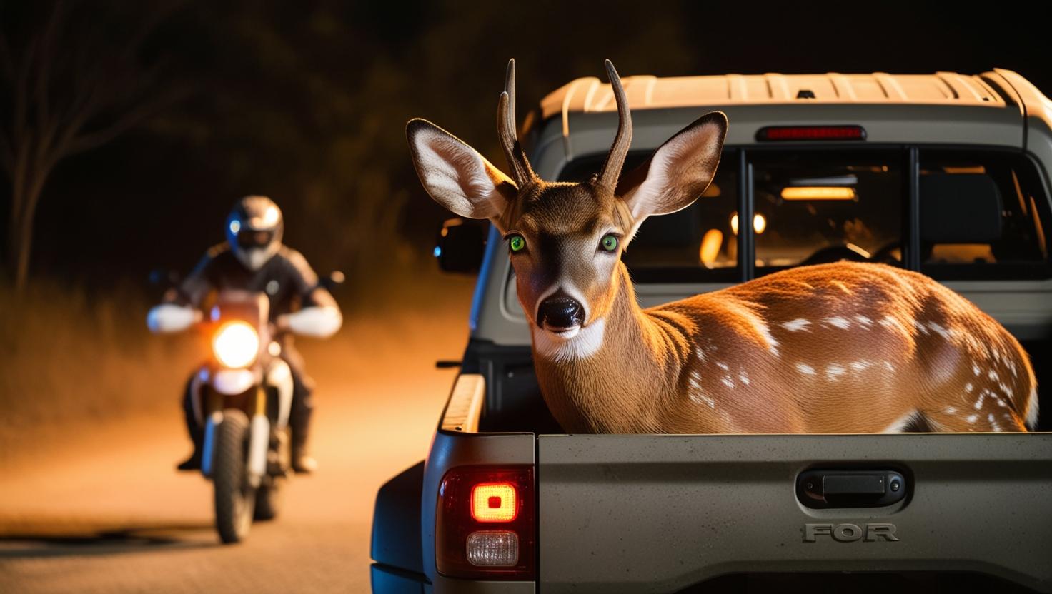 אייל גילבוע עם עיניים ירוקות שער חום רוכב על משאית שטח בלילה ואחריו אופנוע.jpg