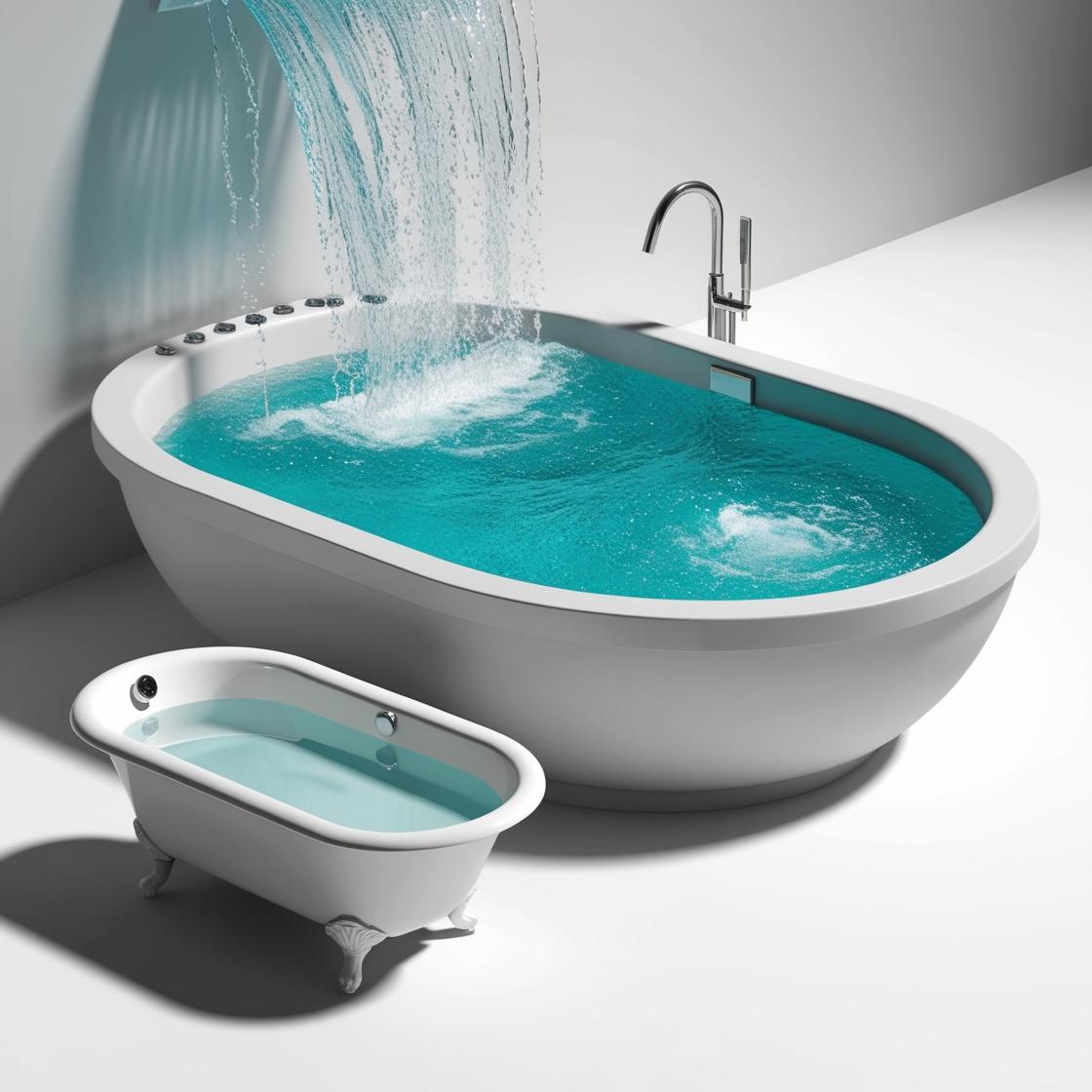 אמבטיית ג'קוזי ענקית מלאה במים ולידה גיגית קטנטנה מלאה מים, שיהיו נפרדים בלי חיבור ביניהם שירא...jpg