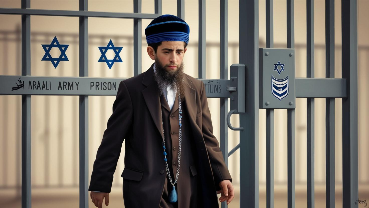 אסיר בחור חרדי חסידי יוצא מבית כלא עם סמלים של צבא ישראל (3).jpg