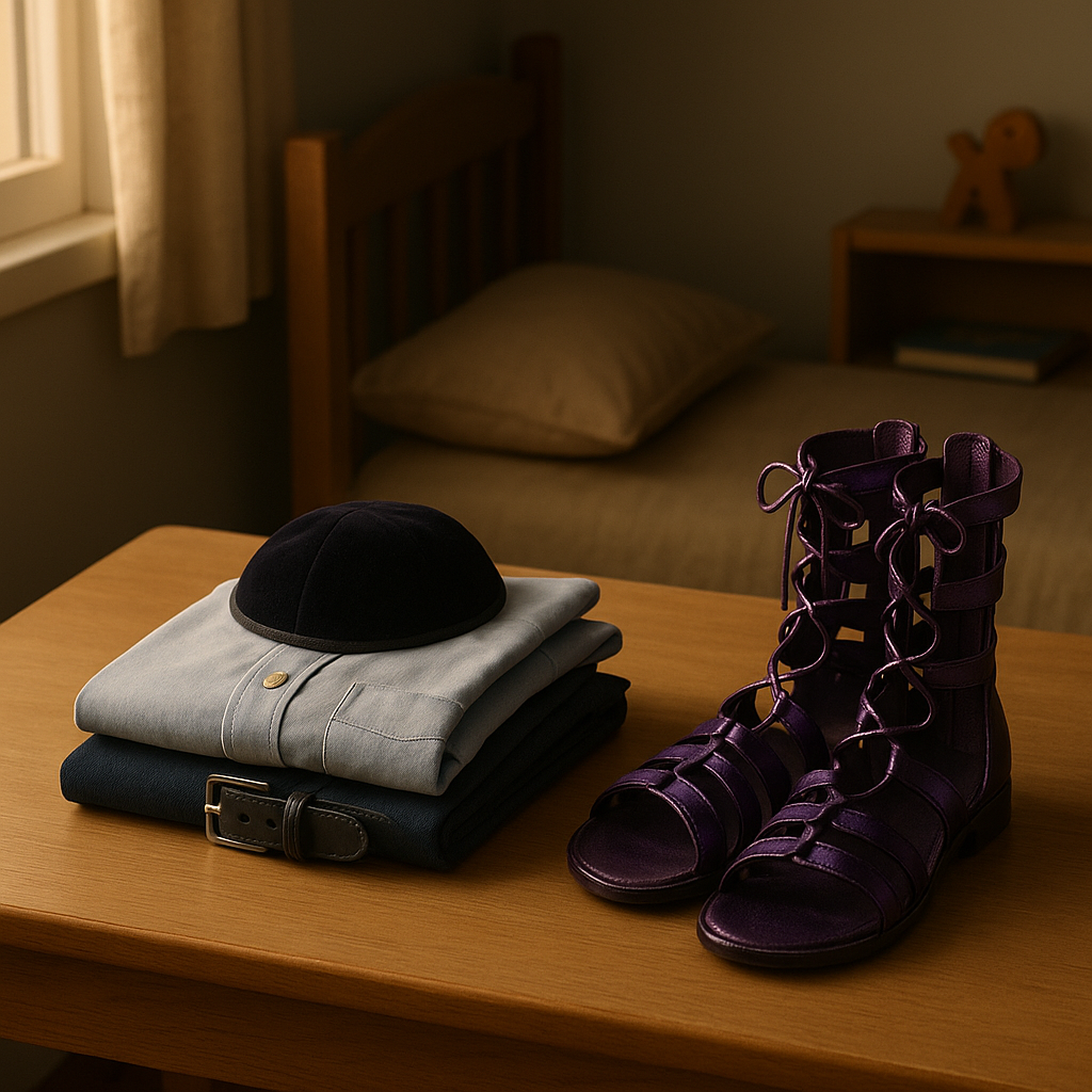 בגד כפרי עם סנדלים סגולים.png