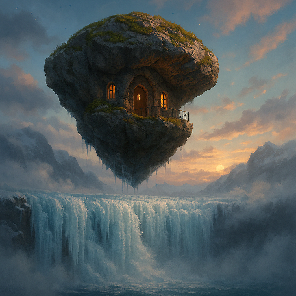 בית הארחה מעופף מעל מפל מים שוצף, נוף מטריף, אויר מיוחד, ונעים.png