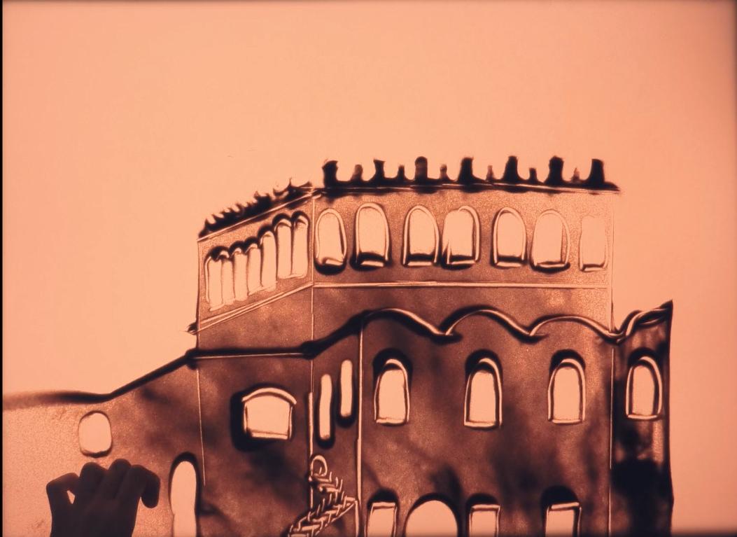 בית כנסת של רבי אהרון מבלזא - ציור בחול - ליבי קרויזר.png