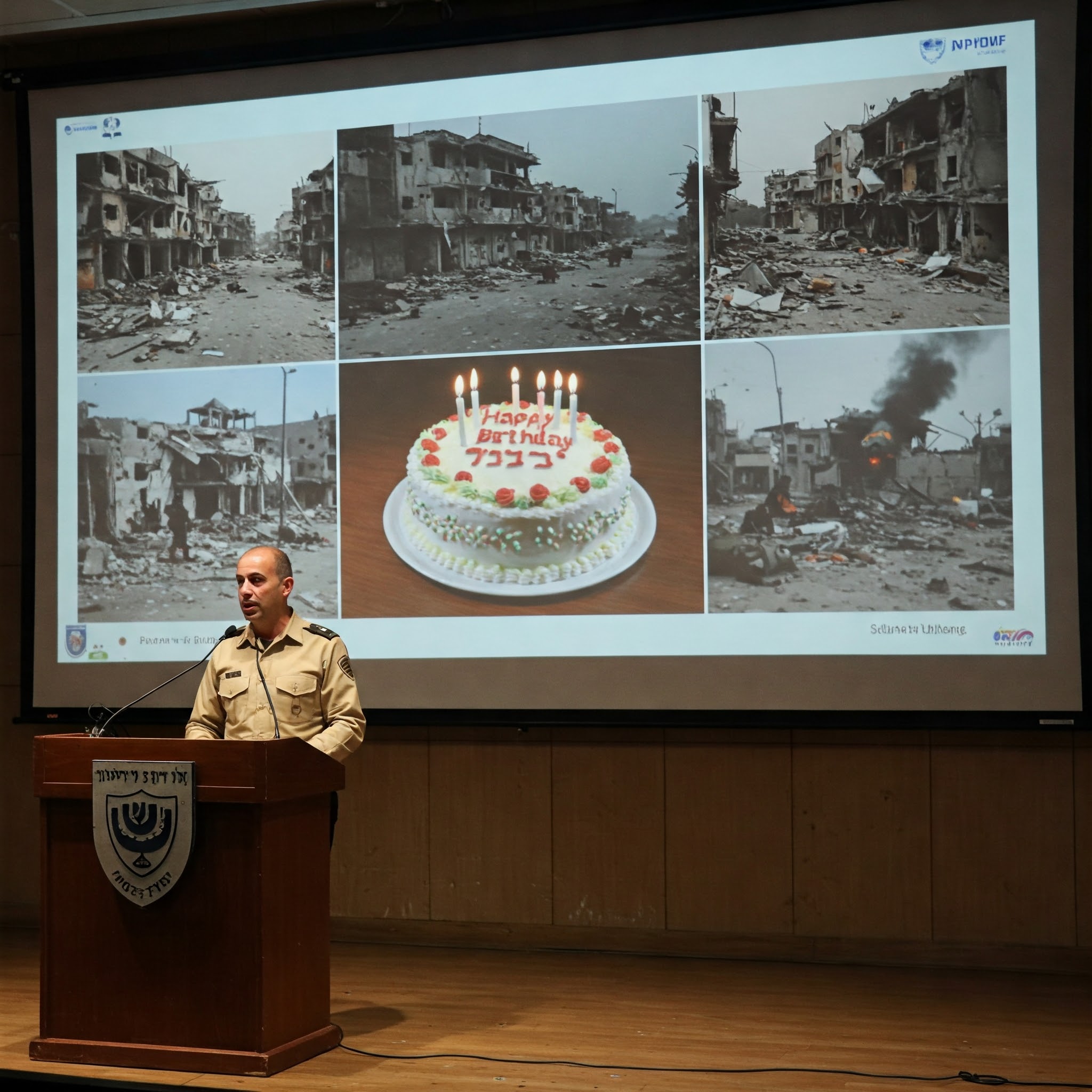 דובר צבאי מציג מצגת עם עוגה.jpeg