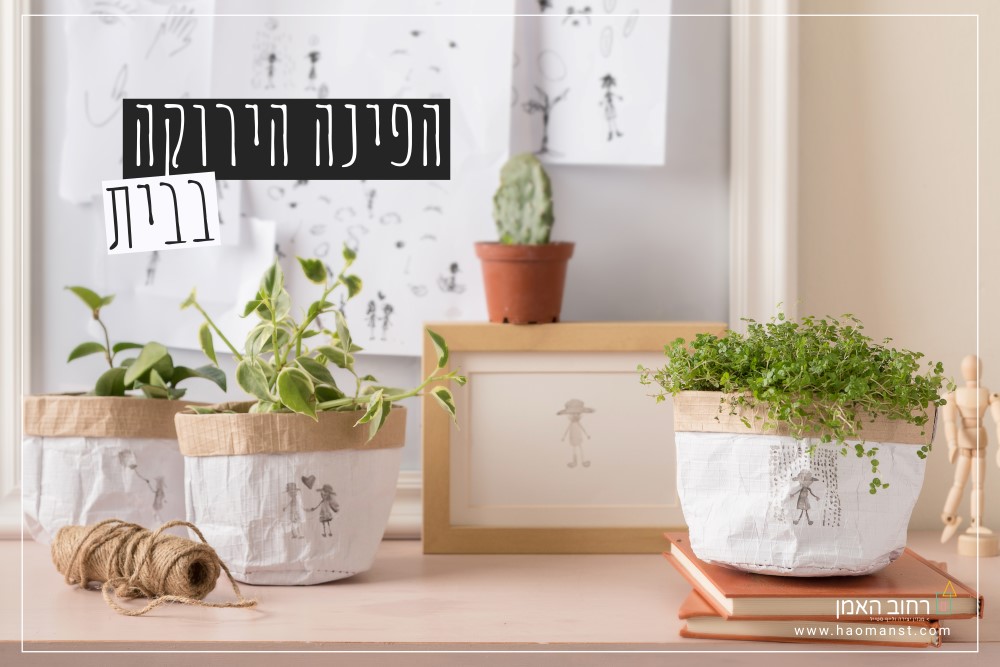 הפינה הירוקה בבית- איור בצבעי מים על שקי נייר לעציצים.jpg