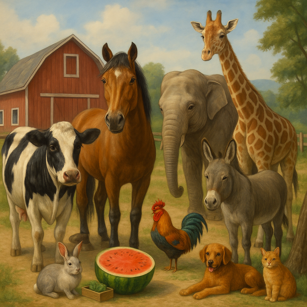 חווה צבעונית עם חיות ובית אדום.png