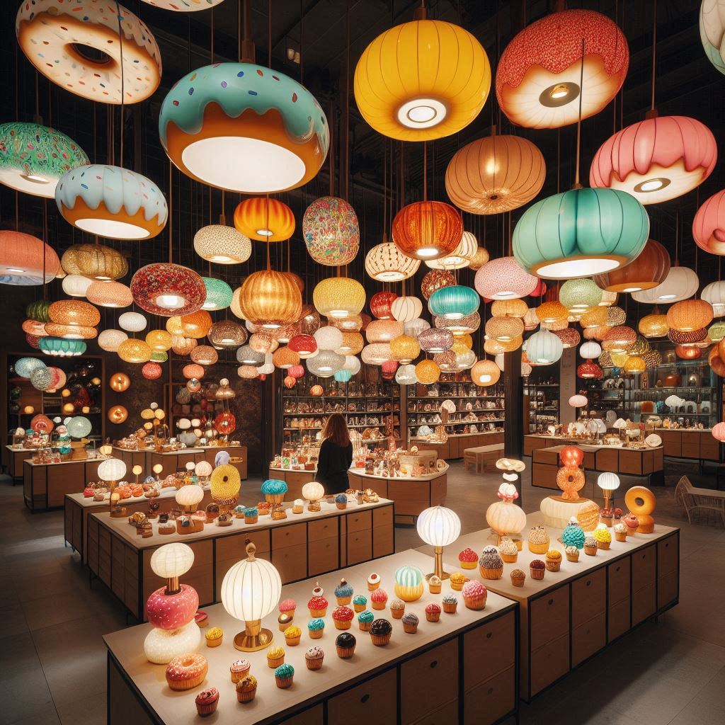 חנות תאורה שכל המנורות עשויות מסופגניות.jpeg