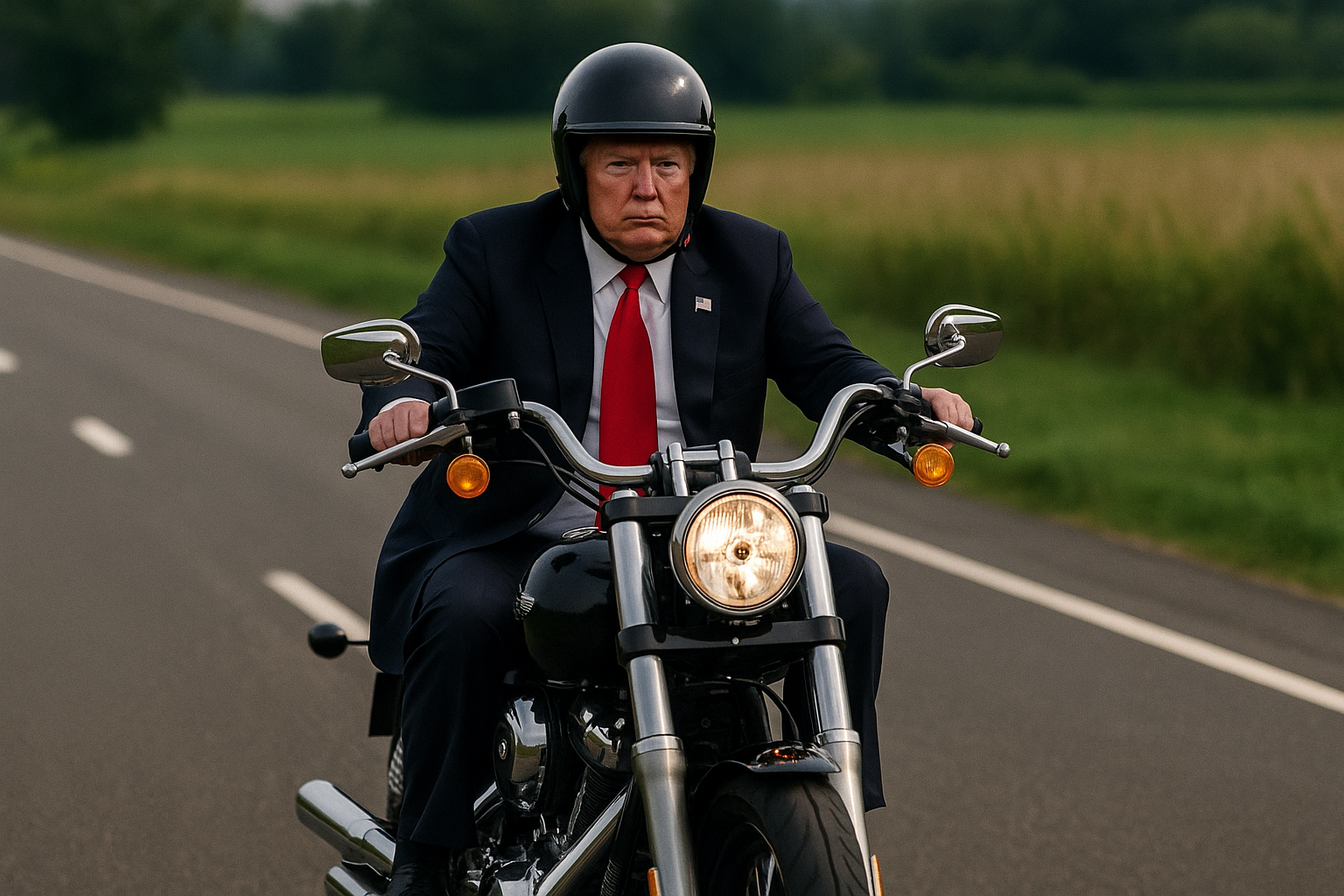 טרמפ רוכב על אופנוע בכביש פתוח.png