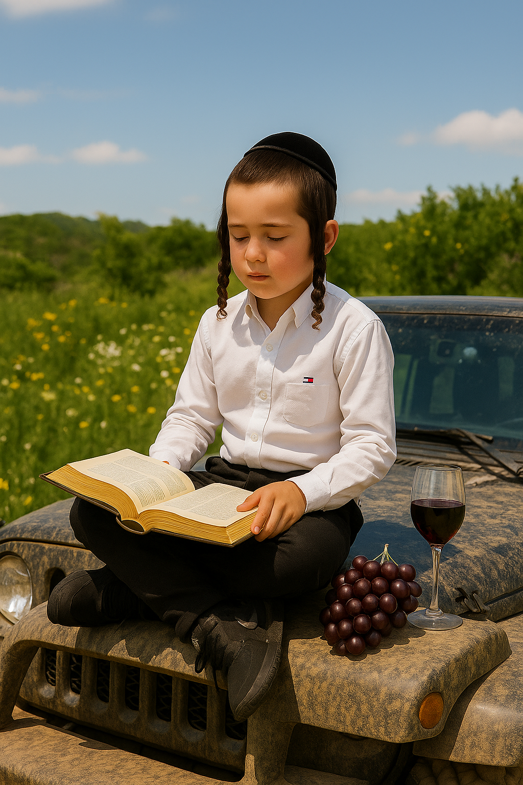 ילד יהודי בסוסה בשדה פרחים.png