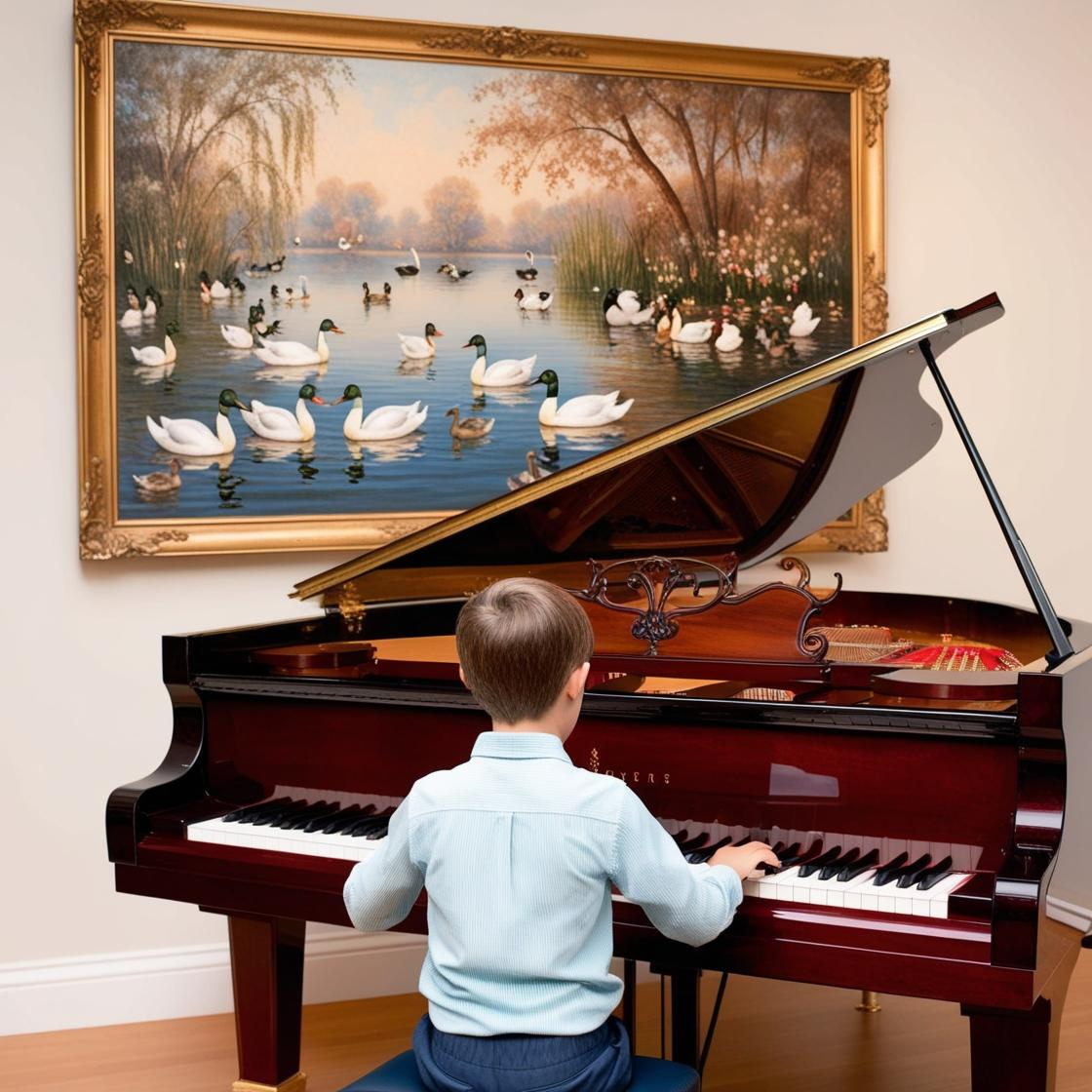 ילד מנגן מול תמונת אגם.png