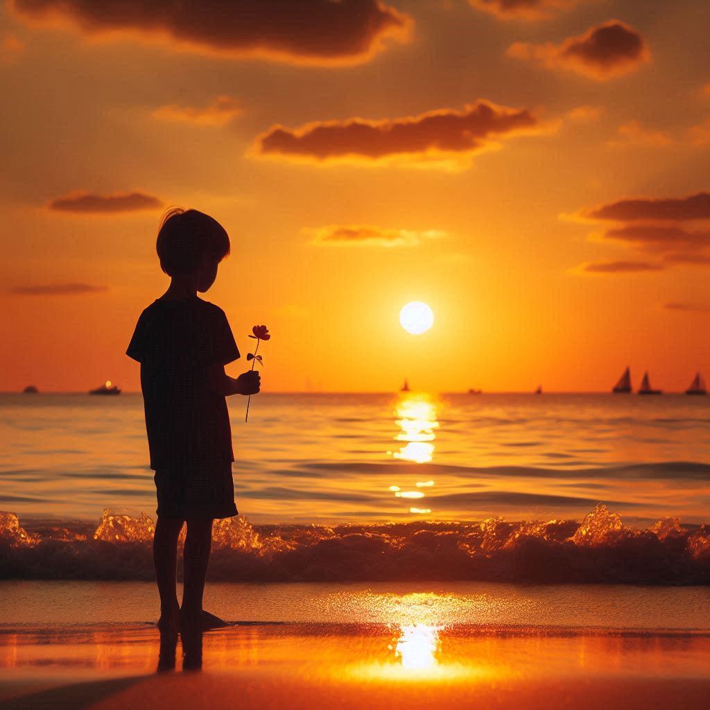 ילד עם פרח בשקיעה.jpeg