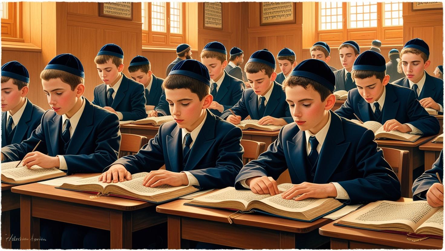 ישיבה חסידית עם בחורים בגיל 18 לומדים עם חליפות בלי כובעים (1).jpg