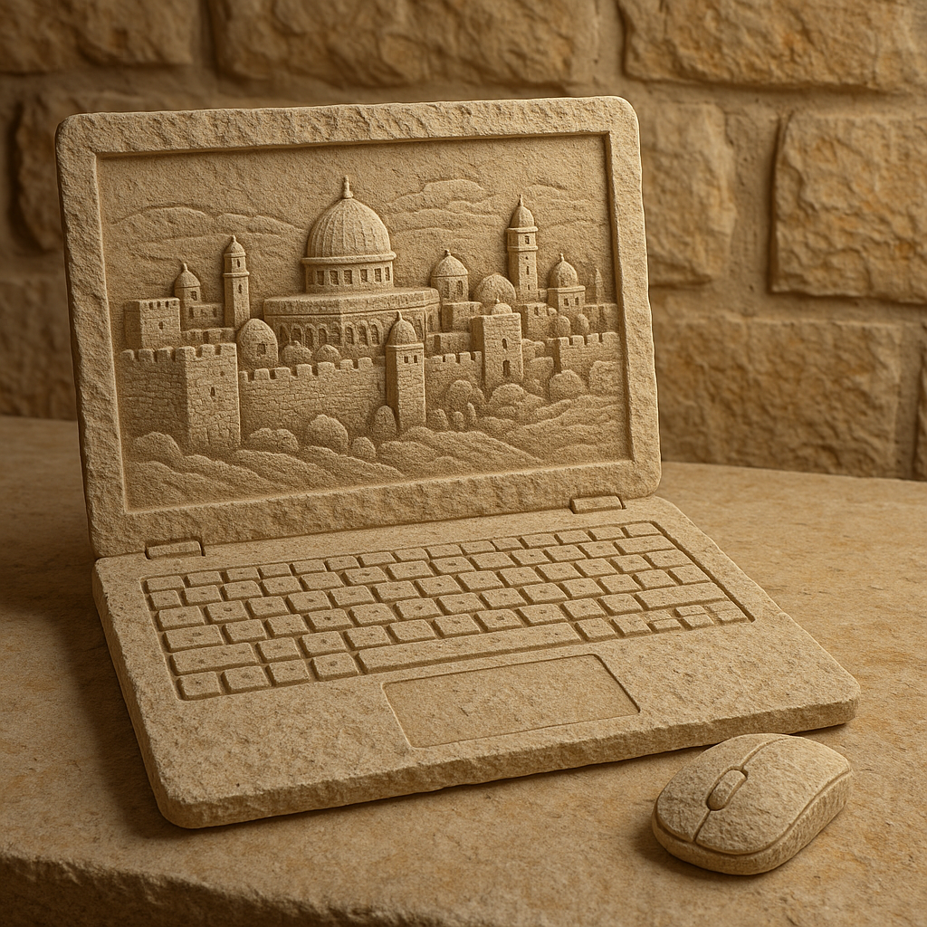 מחשב מאבן ירושלמית, בתוכו יש חציבה של המסדגים על הר הבית, מייחלים שבקרוב ייבנה בית המקדש וייחר...png