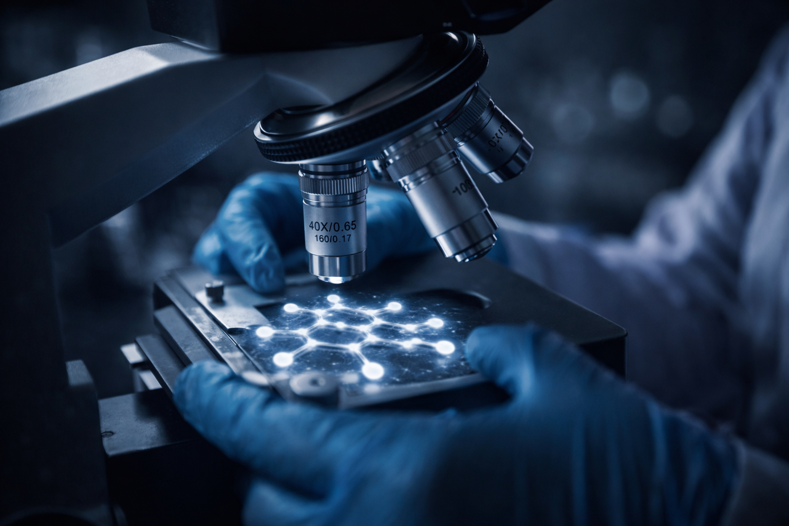 מיקרוסקופ ומולקולה זוהרת.png