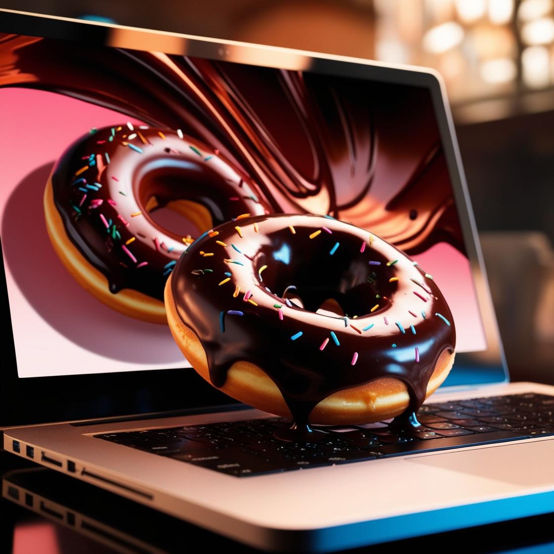 מסך מחשב שבתוכו יש סופגנייה נוזלת שוקולד למקלדת .jpg