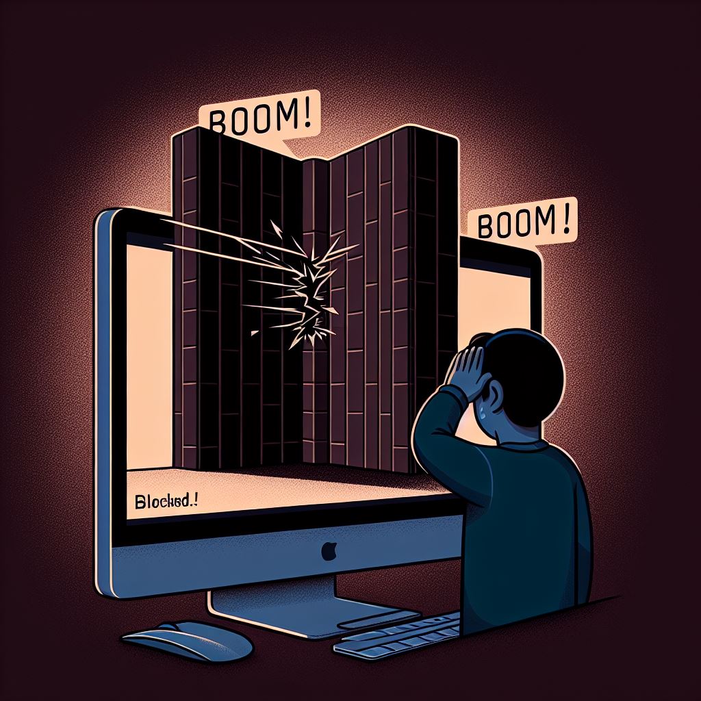 מסך של מחשב במסך רואים חומה גבוהה בצבע חום כהה מסביב חשוך מאוד ורואים אדם משפשף את הצח שלו אח...jpeg