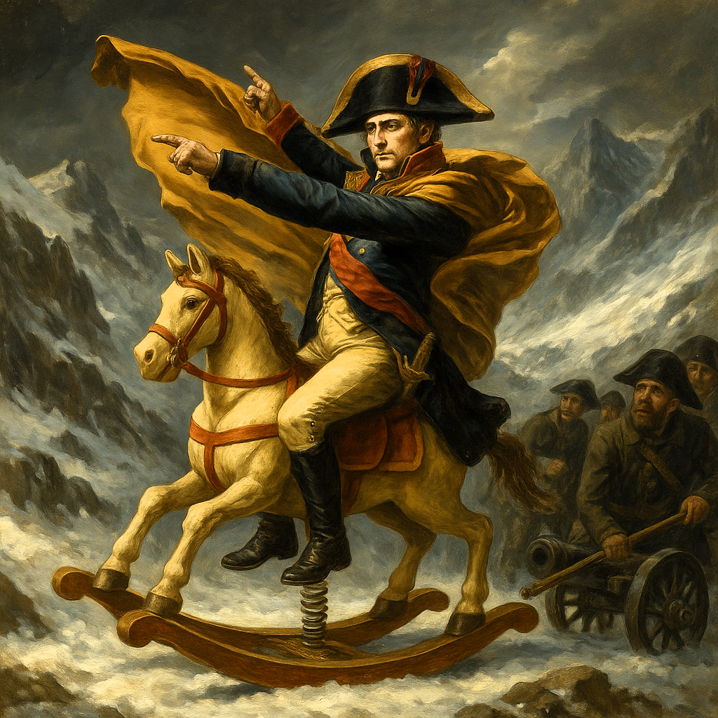 נפוליון בונפטה רוכב בקרב על סוס נדנדה.png
