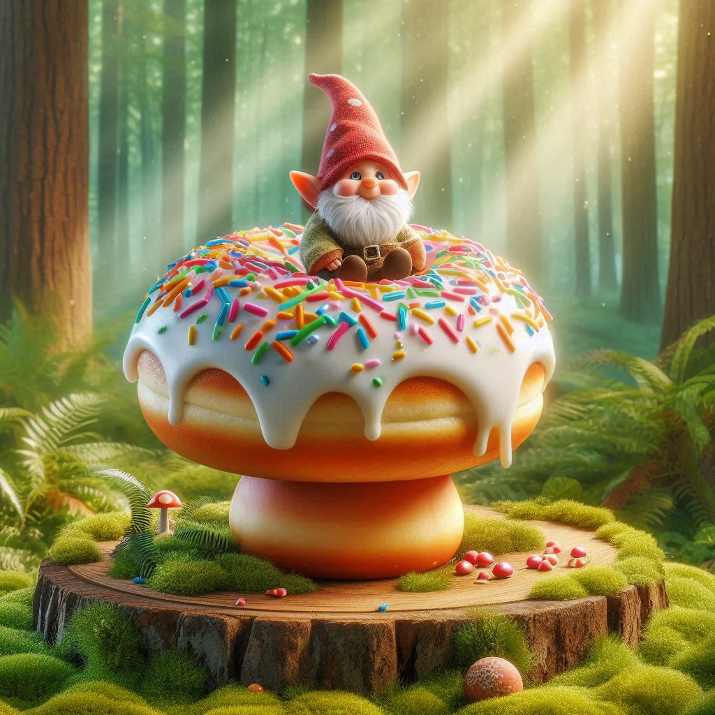 סופגניה בצורת פטריה ועליהיושב גמד.jpeg