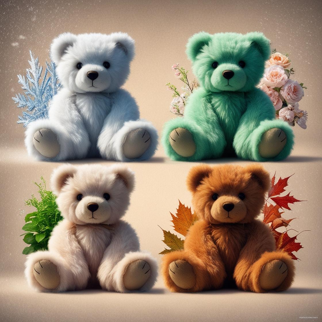 סוריאליזם גליטשקור היפר-ריאליסטי מסחרר המתאר ארבע דובונים רכים על רקע מהבהב. כל דובון מעיד על ...jpg