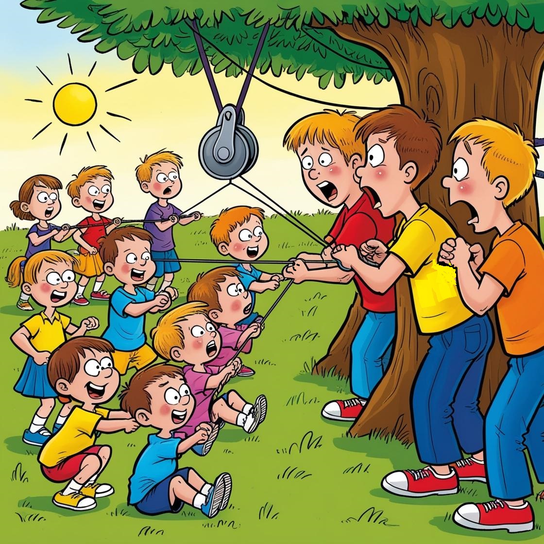 סיטואציה ההומוריסטית של _גיבורים ביד חלשים_ - קבוצת ילדים קטנים וחלשים מצליחים במאמצים חכמים ו...jpg