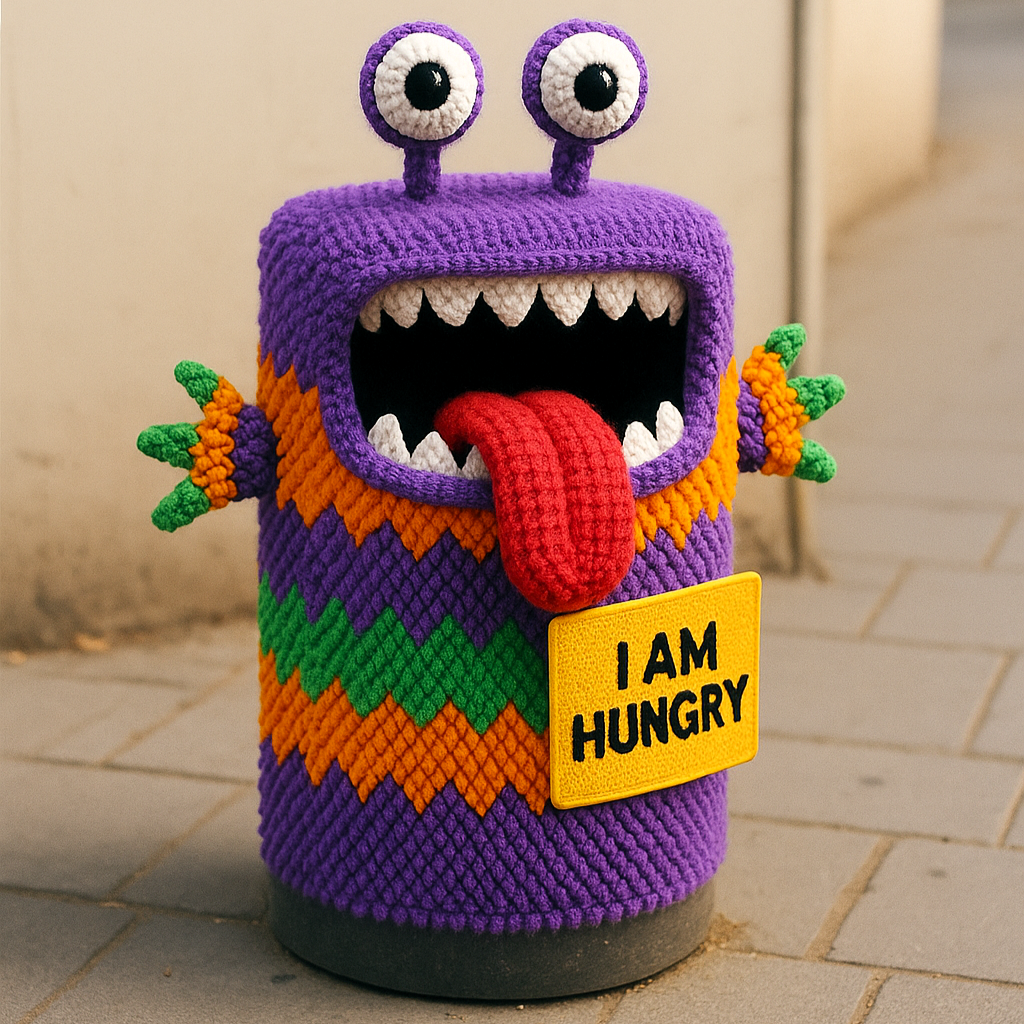 פח אשפה יצירתי, עם כיתוב אני רעב באנגלית.png