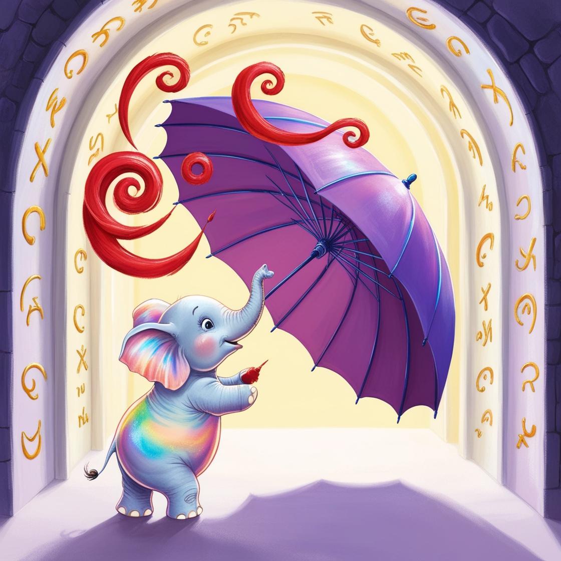 פיל שקוף מצייר חלומות אדומים על מטרייה סגולה רוקדת בתוך מערה צוחקת._.jpg