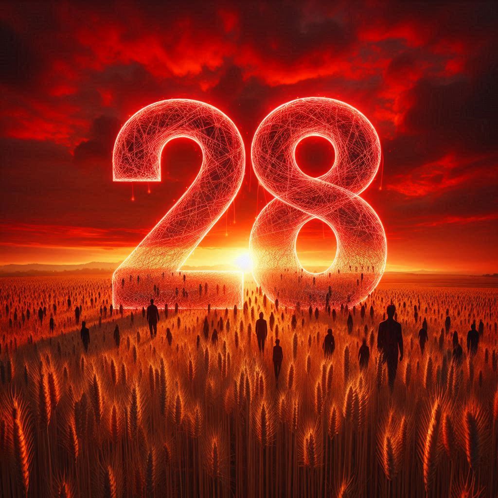 צור את המספר 28 כהקרנת לייזר תלת-ממדית או הולוגרמה באוויר. תמונה מרשימה מרגשת ועוצרת נשימה בר...jpeg