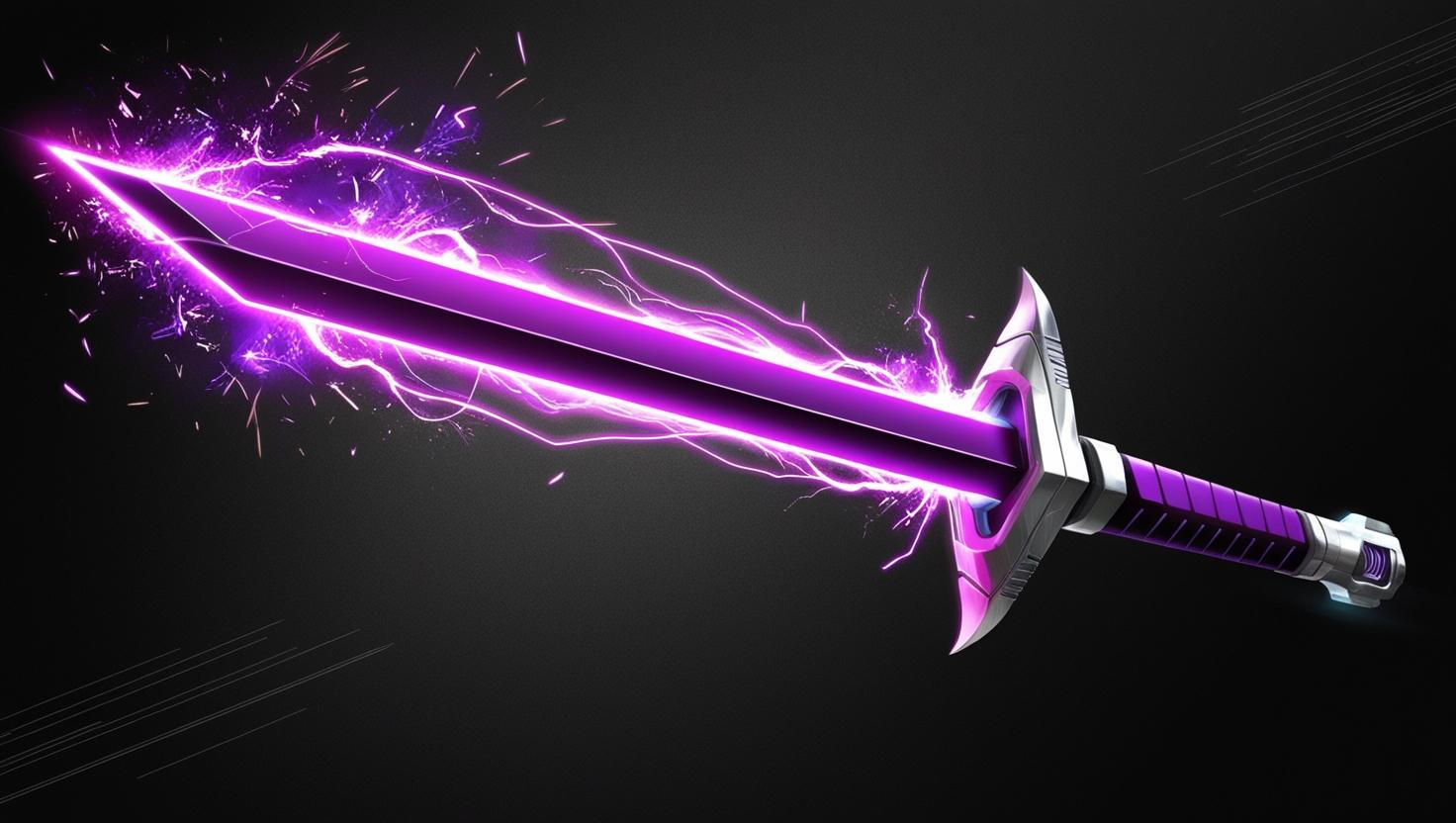 צור לי חרב שבמקום להב יש קרן לייזר סגולה עם ניצוצות על רקע שחור.jpg