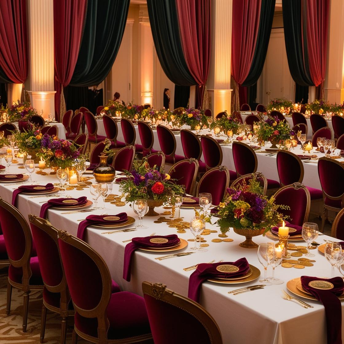 צור תמונה של אירוע ברמה גבוהה עמוסה בהמון המון פרטים  של שולחנות כיסאות וילונות מפות כלים מיוח...jpg