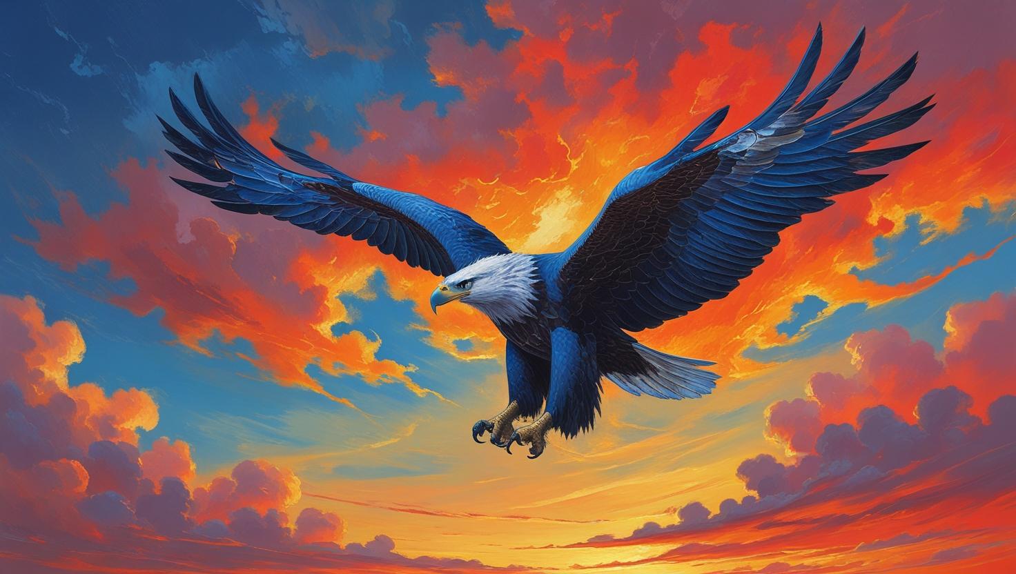 ציור שמן מואר של נשר כחול עף בשמיים בשקיעה (1).jpg
