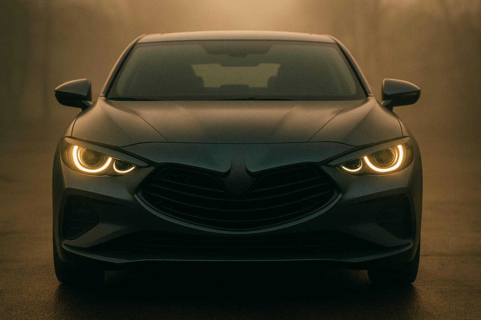 רכב סדאן אפור במדרכה מעורפלת.png