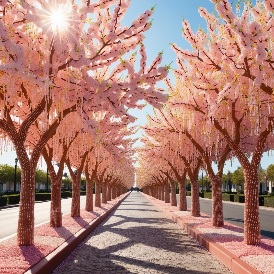 שדרה על עצי שקדיה פורחות ויפות, והכל הכל עשוי מחרוזים. תמונה אומנותית (3).jpg