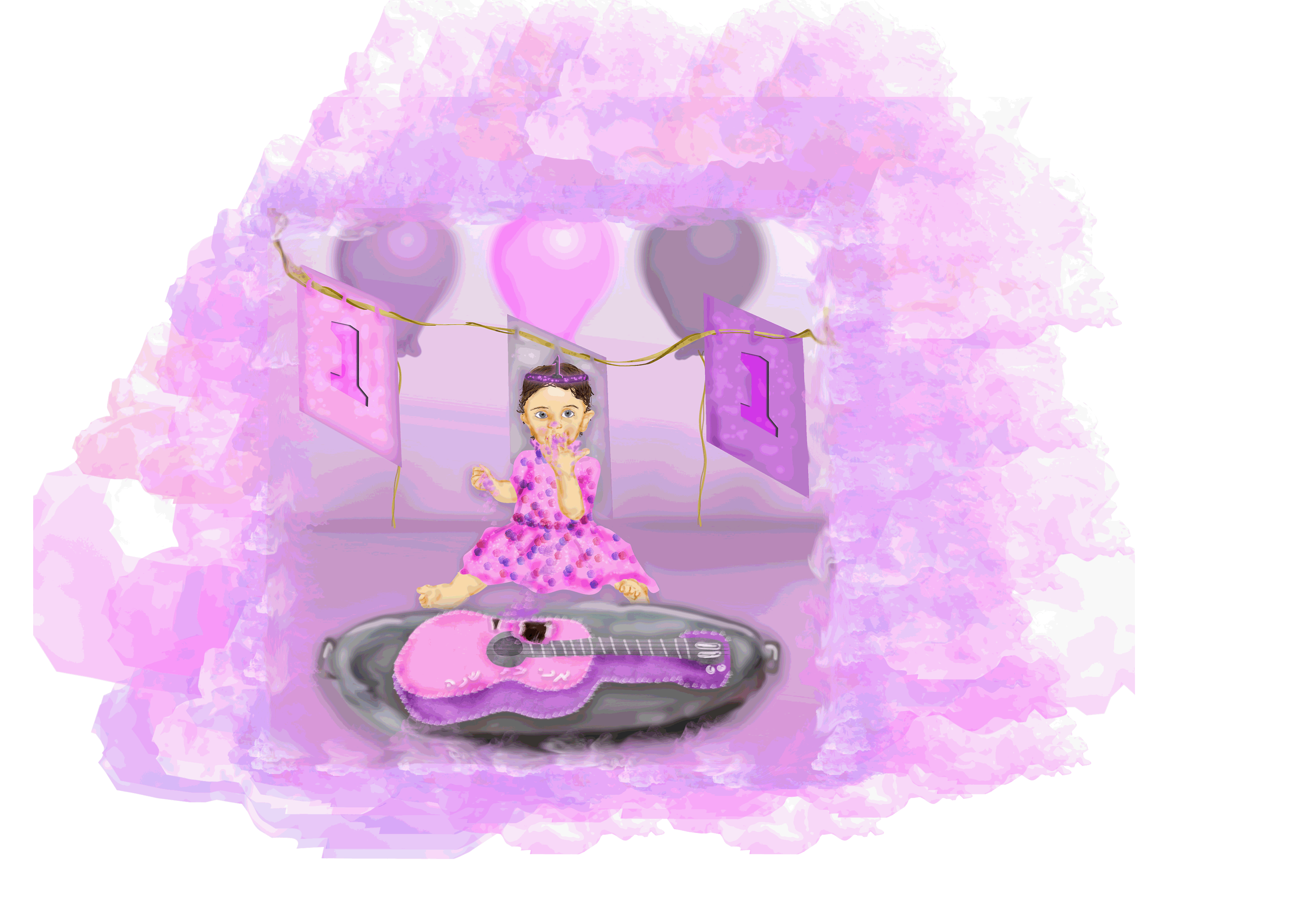 תינוקת עם עוגת גיטרה-עם רקע.gif