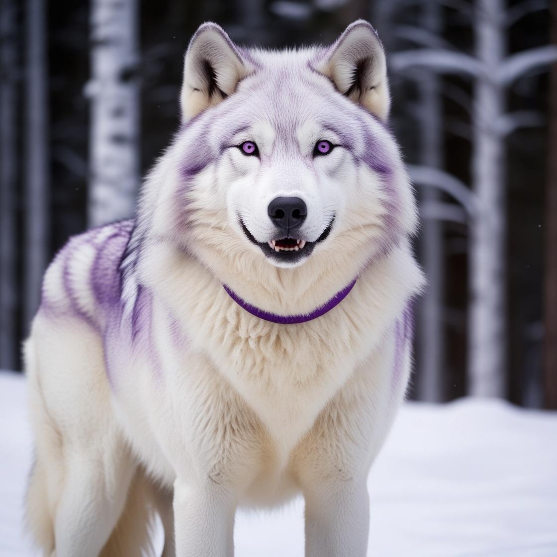 תמונה מרשימה של זאב טונדרה מרשים בגודלו ובפרוותו הלבנה עם מעט מאוד גוון סגול, העיקר זה צבע לבן...jpg
