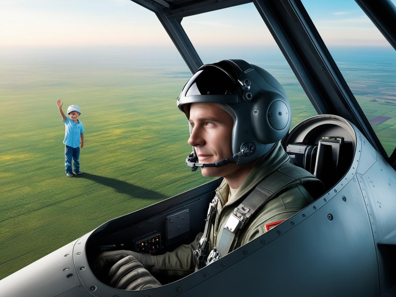 תמונה ריאליסטית אמיתית של טיס בתוך מטוס קרב שטס גבוה בשמים מסתכל מהחלון ורואה רחוק  רחוק למטה ...jpg