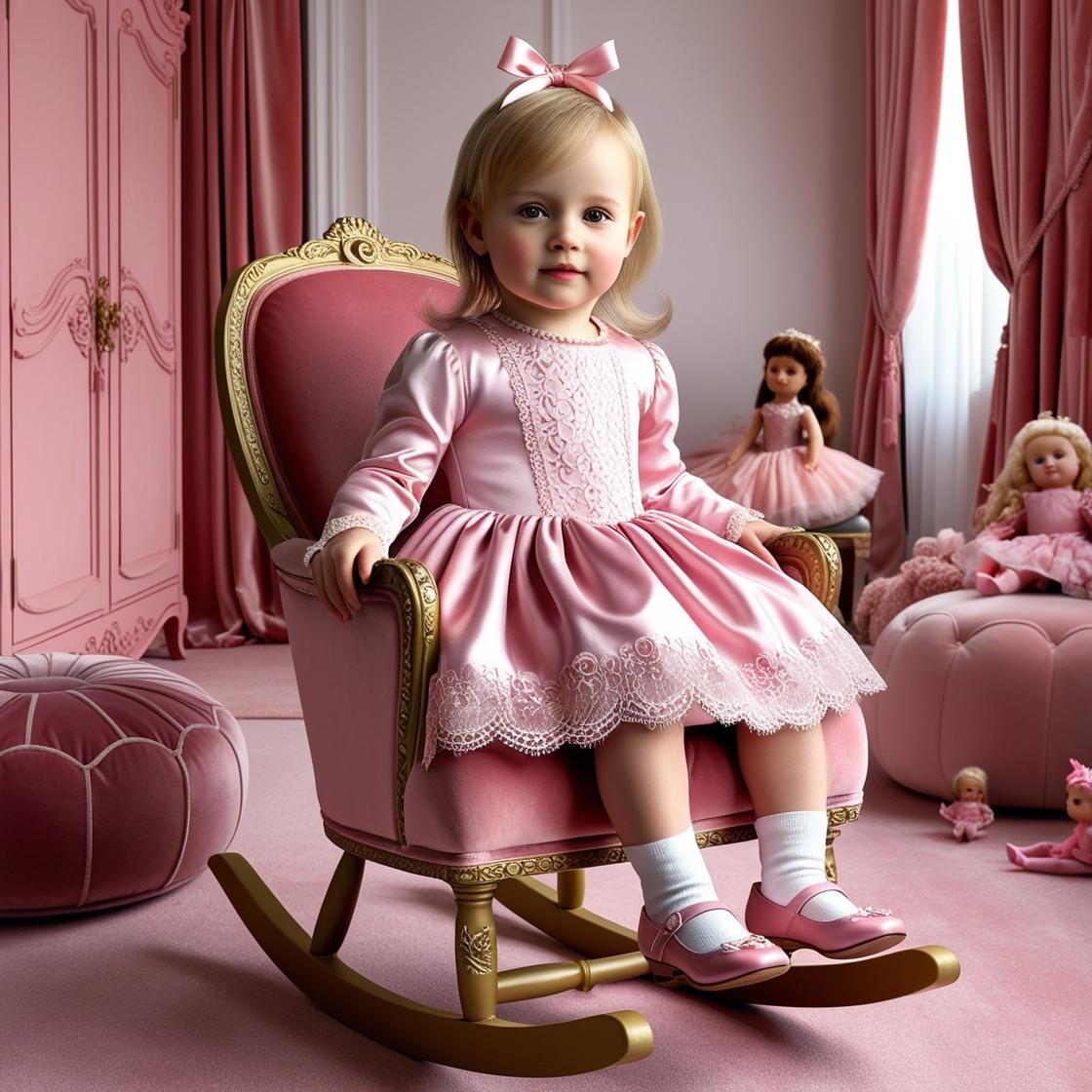 תמונה ריאליסטית יפה מאד של נסיכה בת שנתיים, עם שיער בהיר קצת ארוך, לבושה בבגד נסיכתי ורוד עם  ...jpg