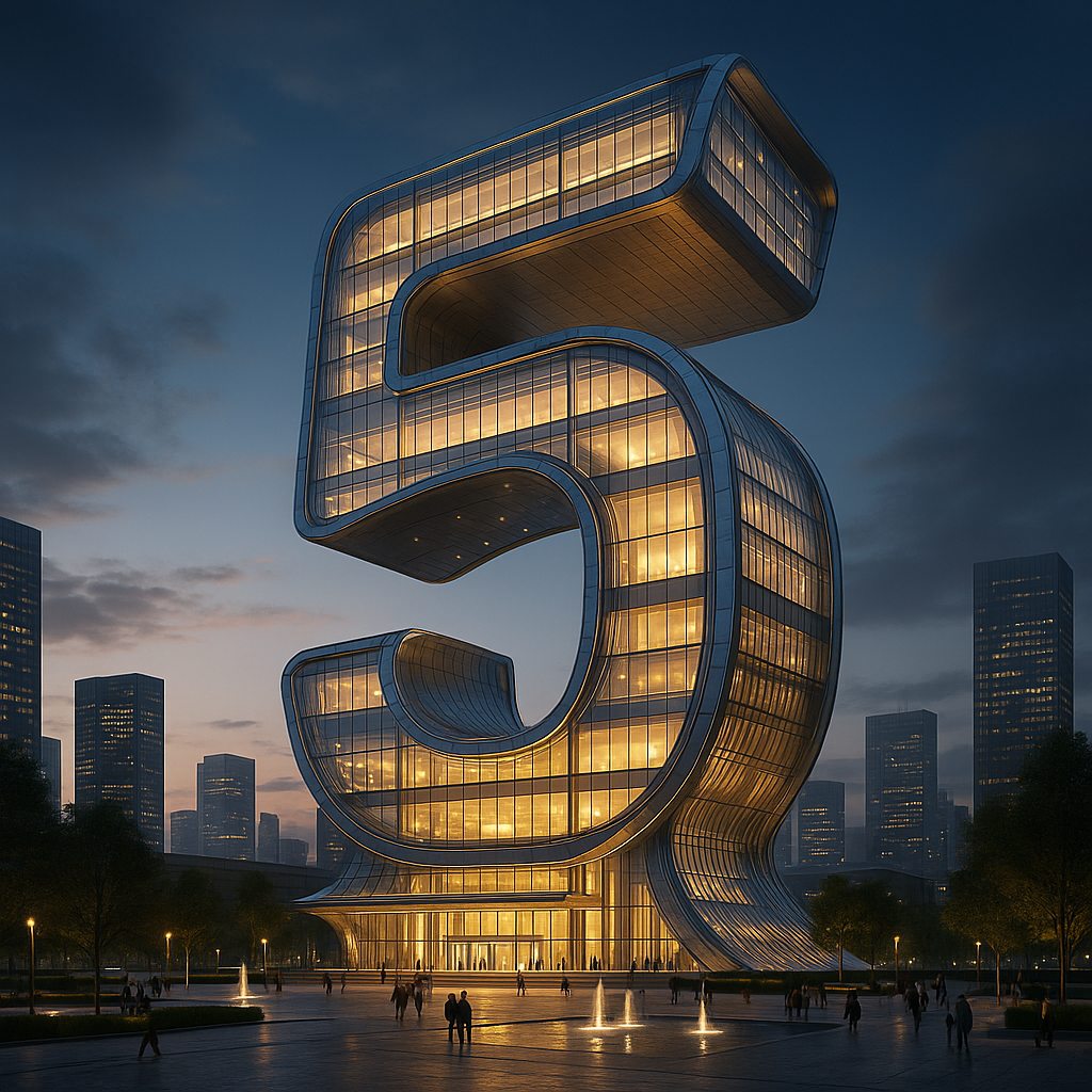 20250508_1516_Futuristic Five Building_simple_compose_01jtqx3h4wfvt8nyadhb0yvvq0.png