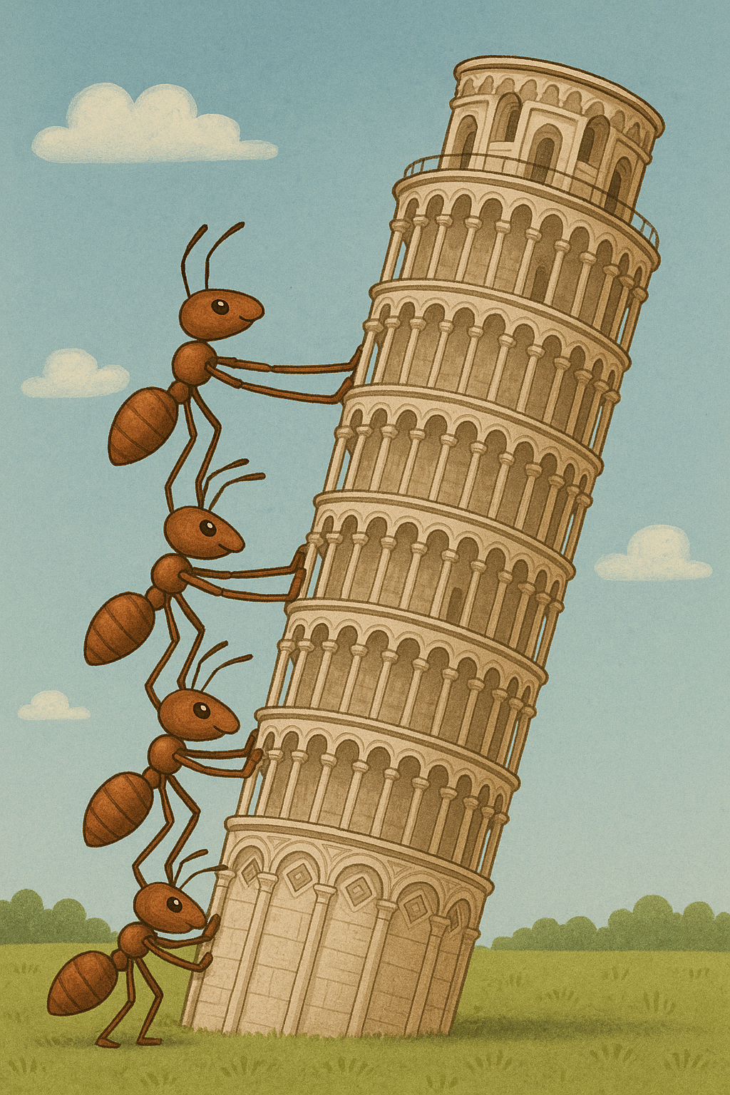 20250705_2209_Ants Straightening Pisa_simple_compose_01jzdztmrafga8znjcbmj1mxyp.png