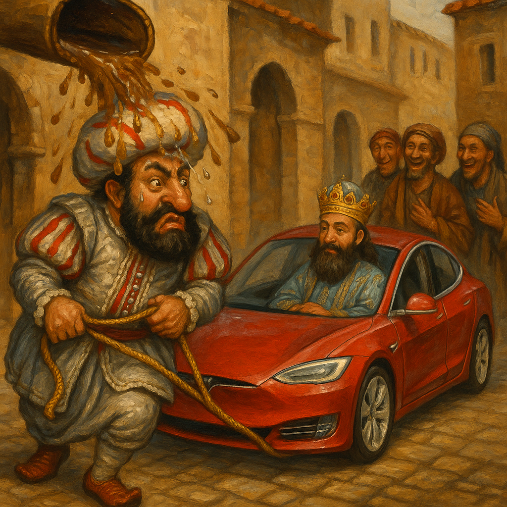 20250706_0000_Ancient Minister's Tesla Dilemma_simple_compose_01jze66c7pf629fz6d1zsbcr2d.png