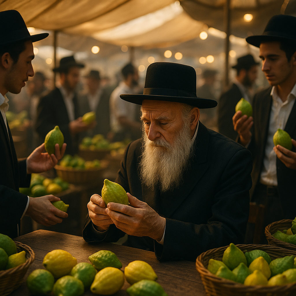 20251003_1459_Rabbi Examining Etrog_simple_compose_01k6myzt9he2ms2vz9argd65rp.png