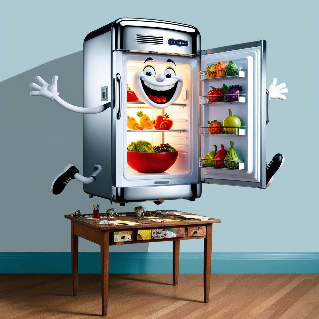 _מקרר ענק רוקד על שולחן כתיבה קטן וצוחק._ הומוריסטי.jpg