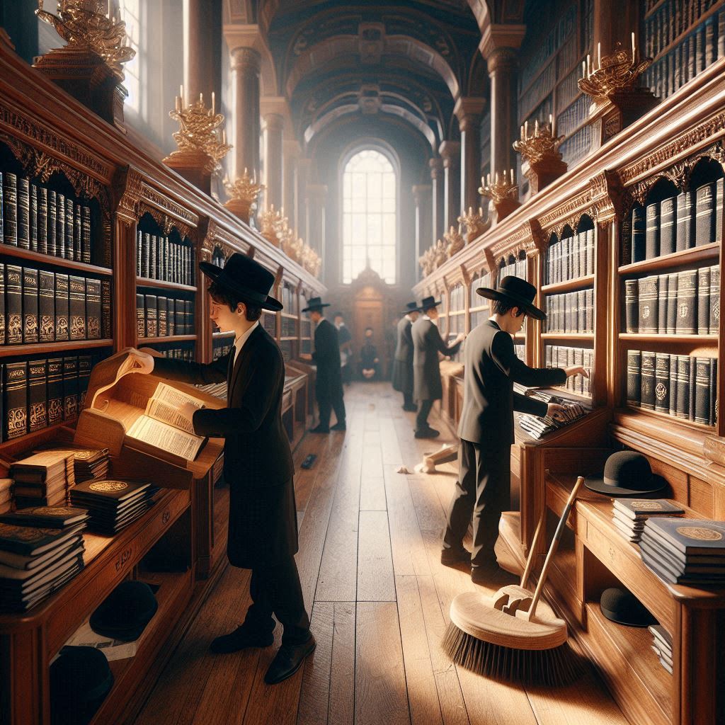 __A realistic and detailed scene inside an authentic Orthodox synagogue. Two young yeshiva bo...jpeg
