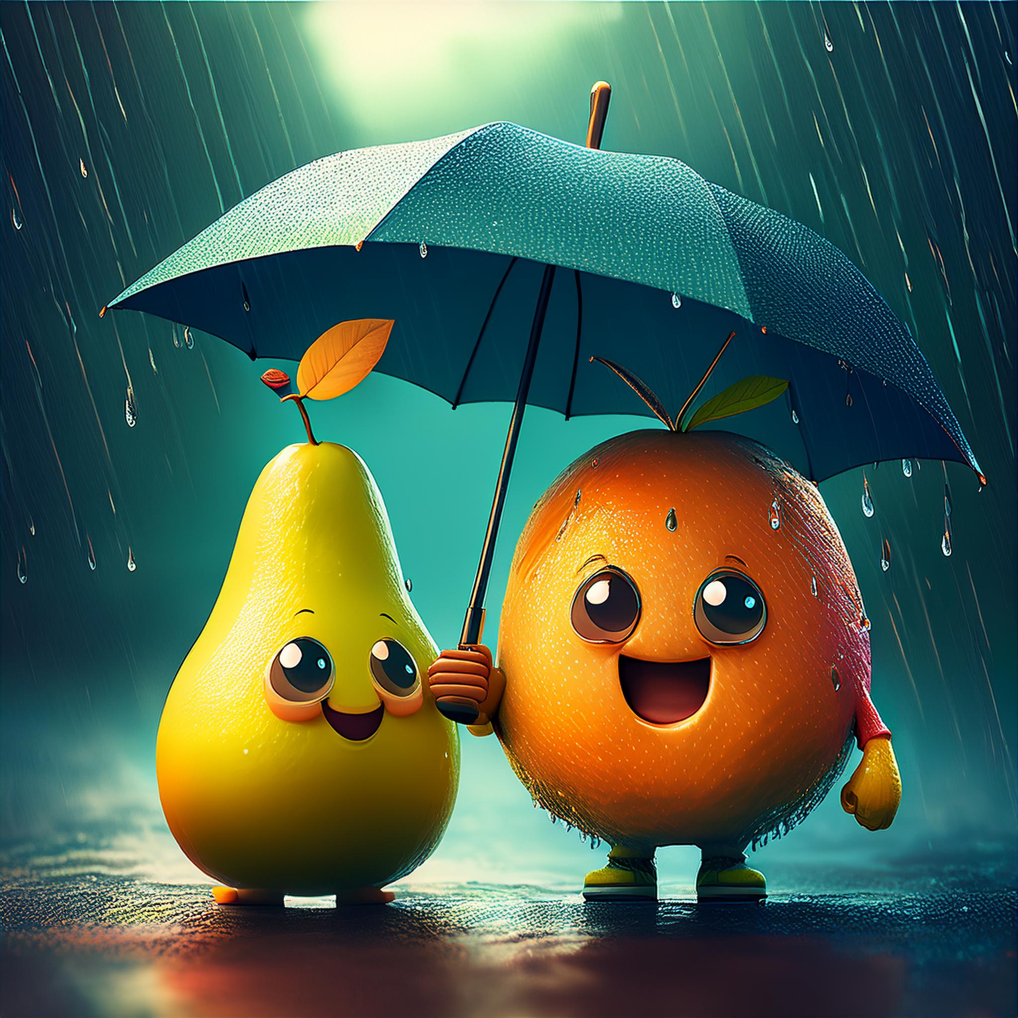 _Awesome image of a cute and adorable anthropomorphic pear holding an umbrella in the rain, n...jpeg