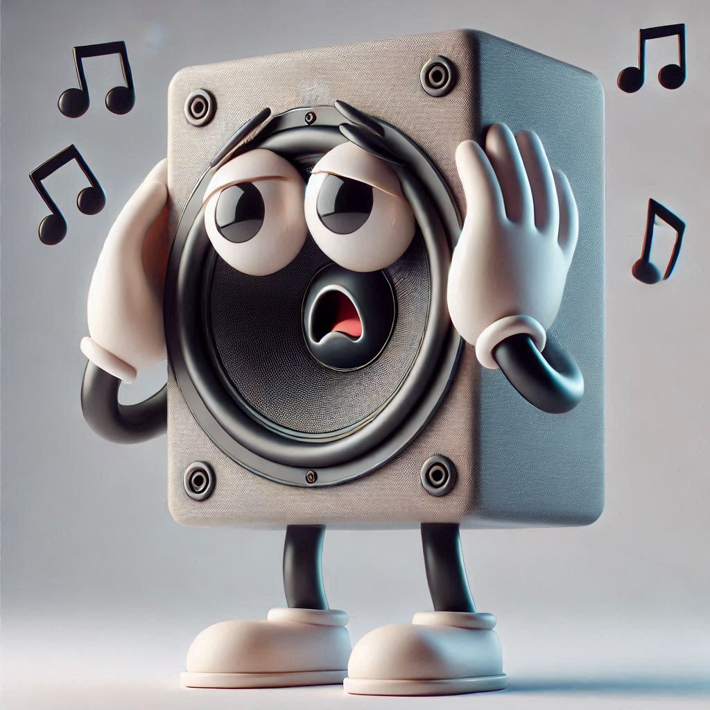 a beautiful, realistic 3D picture of a modern speaker with eyes and a mouth and ears and arms ...jpg