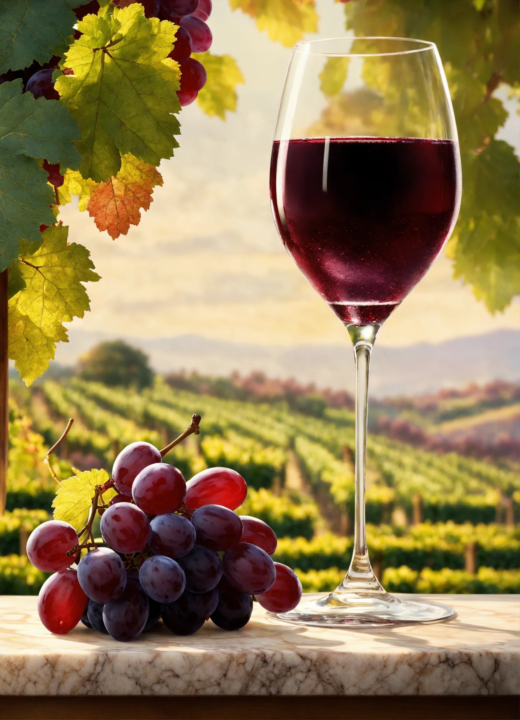 A glass of fancy wine on a table and bunches of gr (2).jpg