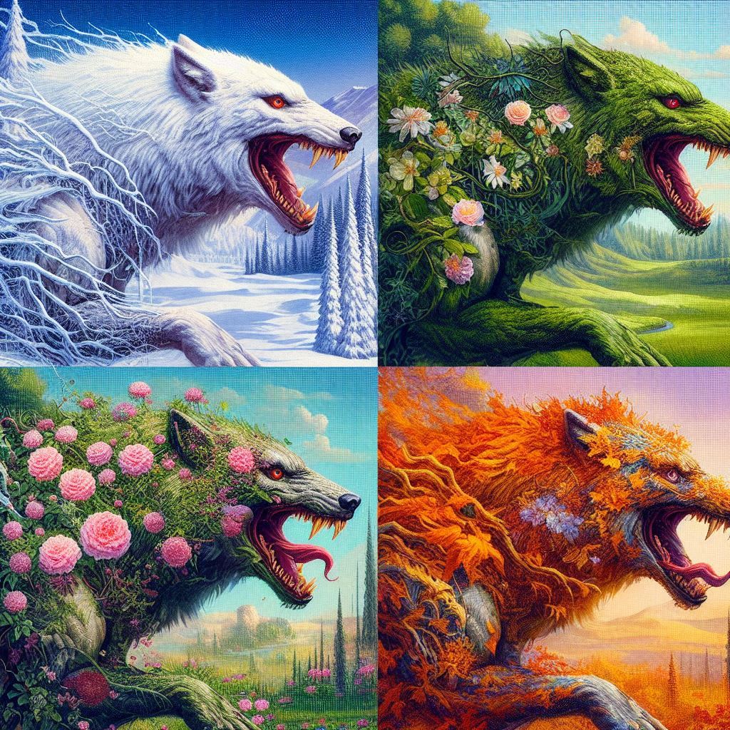 A hyper-realistic Gleichkore surrealism depicting four different predatory animals. Each anim...jpeg