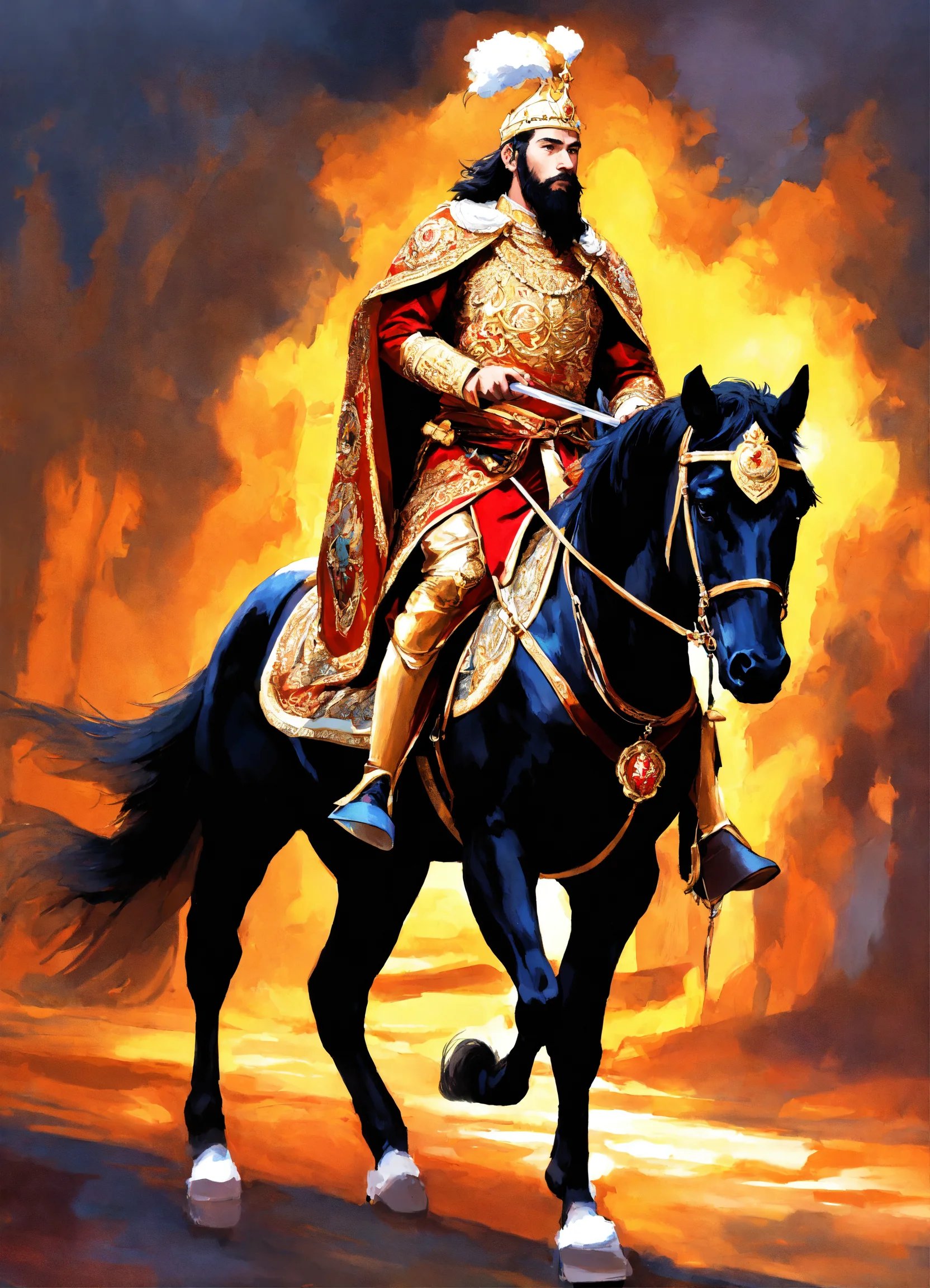 A king in royal garb mounts a royal horse with a f (2).jpg