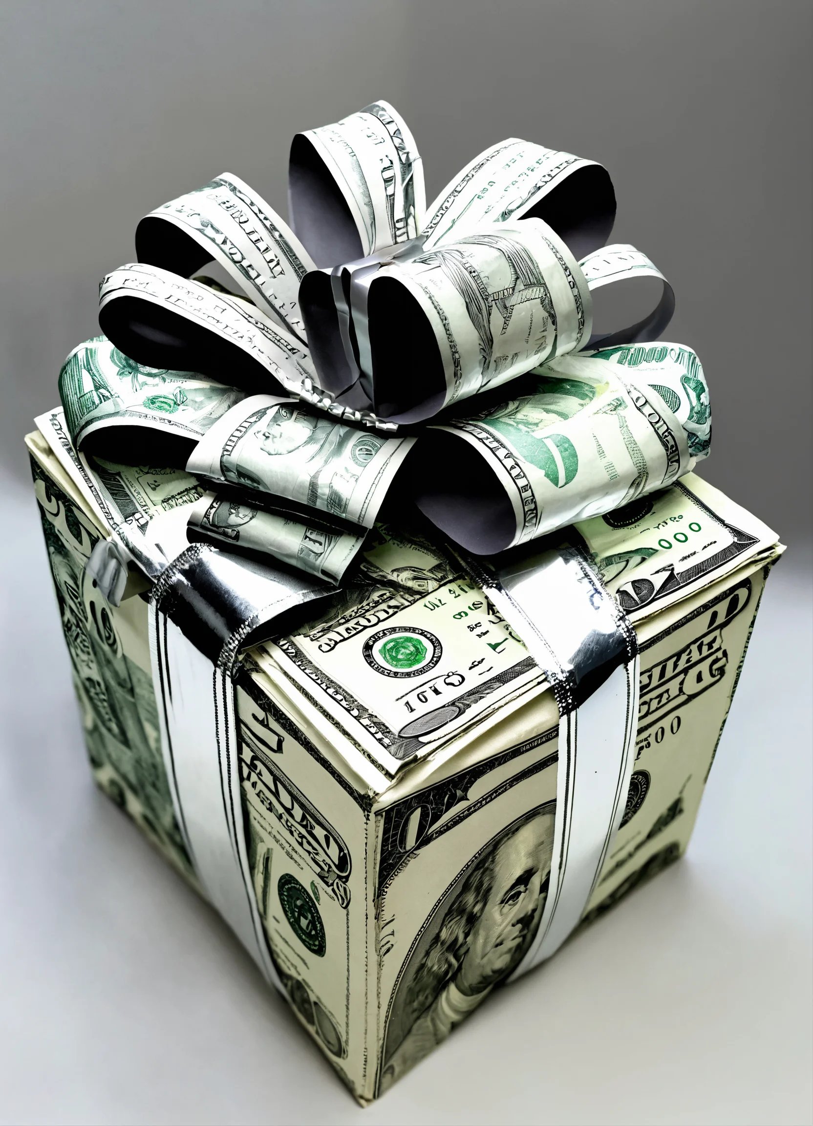 A large package made of dollar bills The wrapper o.jpg