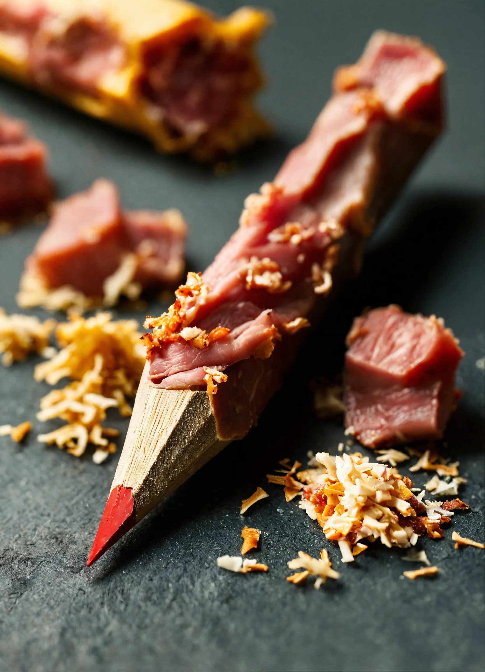 A pencil made of meat with its sharpenings all aro.jpg