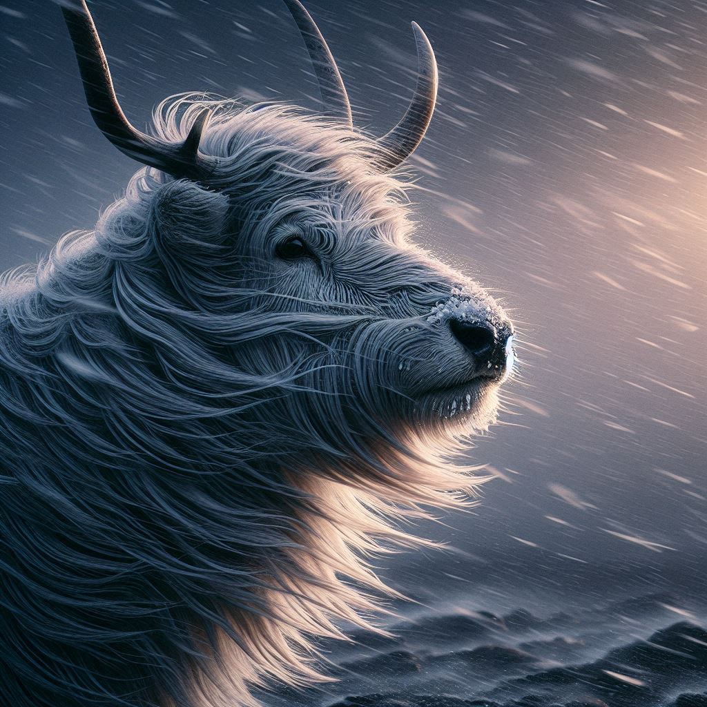 A realistic depiction of an animal in the cold winter, with a lot of wind, cold, and rain_snow...jpg